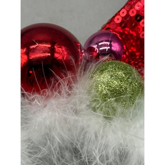 Red Sequin Christmas Ornament balls Headband With Faux Fur Trim one size READ - Picture 8 of 9